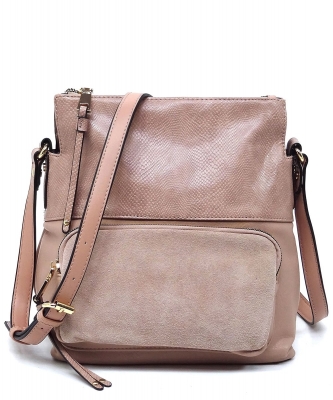 Real Suede Front Pocket Python Crossbody Bag CJF123 BLUSH